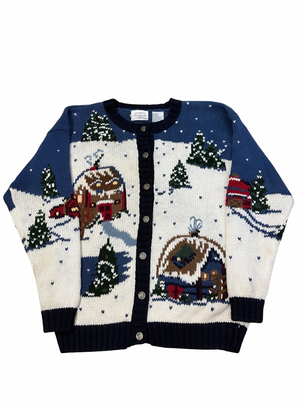 VTG Northern Treasures Christmas Winter Grandma Sweater Cardigan Womens Small